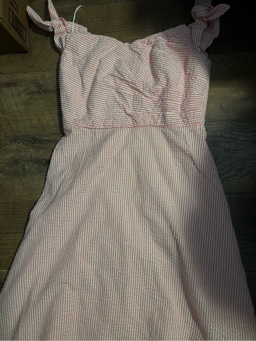 J. Crew Pink and White Seersucker Midi Dress